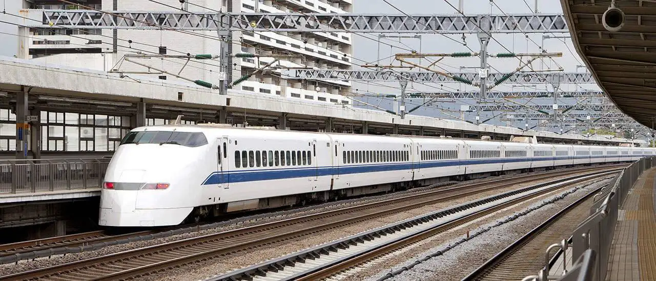 Odawara, Japan - May 31, 2011 : Japan Railway Co. Shinkansen bullet train parked at Odawara Station. This station is located in 1-chome, Sakaecho, Odawara, Japan. It is a 300 Series Shinkansen train.