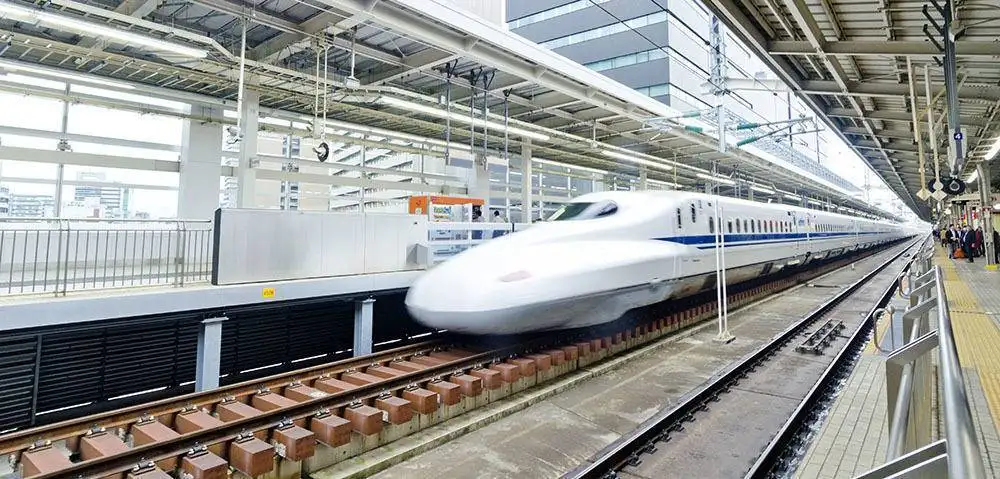 Osaka, Japan - November 13, 2015: Nozomi shinkansen is the name of a high-speed train service running on the Tokaido and Sanyo Shinkansen 